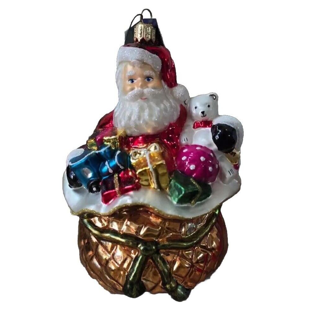 Huras Family Glass Blown Ornament - Santa in a bag‎ Vintage Look!